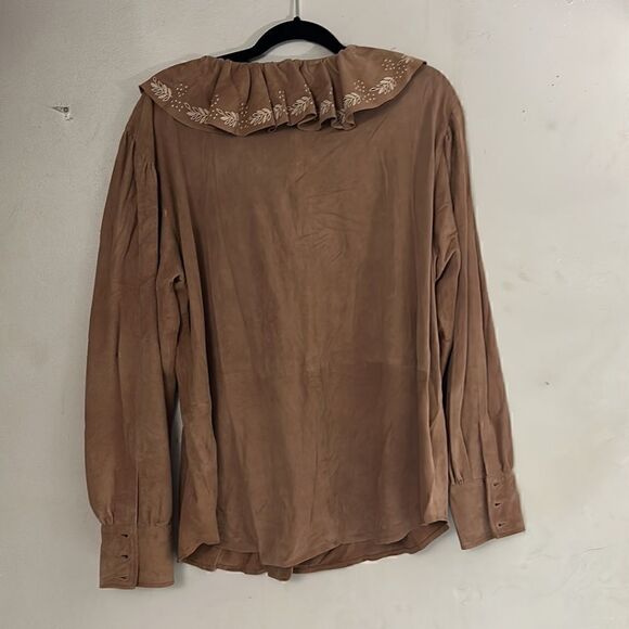 Ralph Lauren Suede Ruffle Blouse - Picture 6 of 9